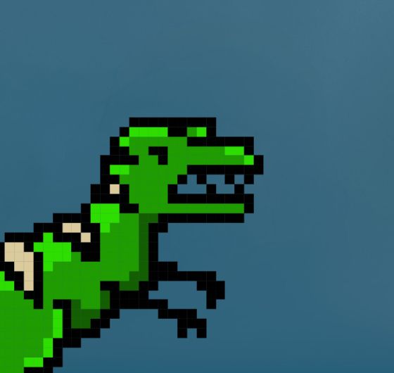 Pixel-Art-Illustration eines grünen T-Rex