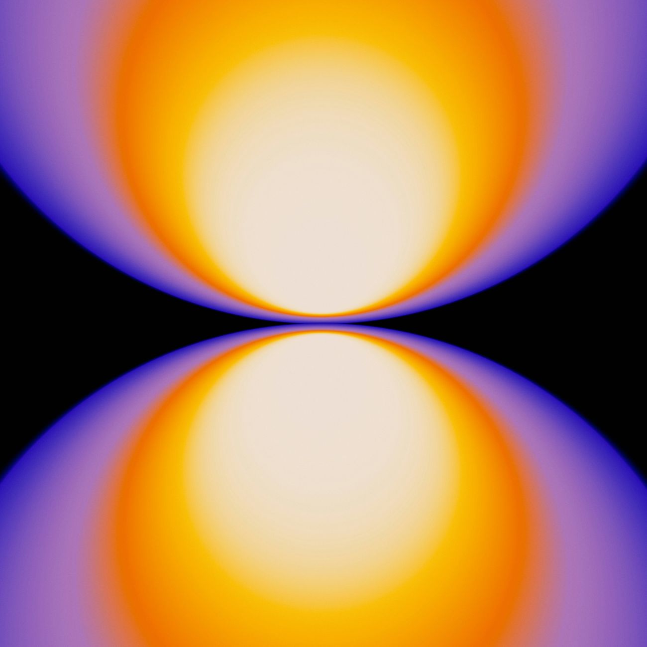 Abstrakte Illustration zweier leuchtender Kugeln in Orange und Violett 