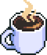 Pixel-Art-Icon einer dampfenden Kaffeetasse