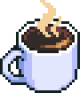 Pixel-Art-Icon einer dampfenden Kaffeetasse